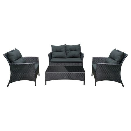 Set mobilier grădină LILY 2 din ratan negru pentru 4 persoane cu canapea, 2 fotolii și masă Teesa TSA9001