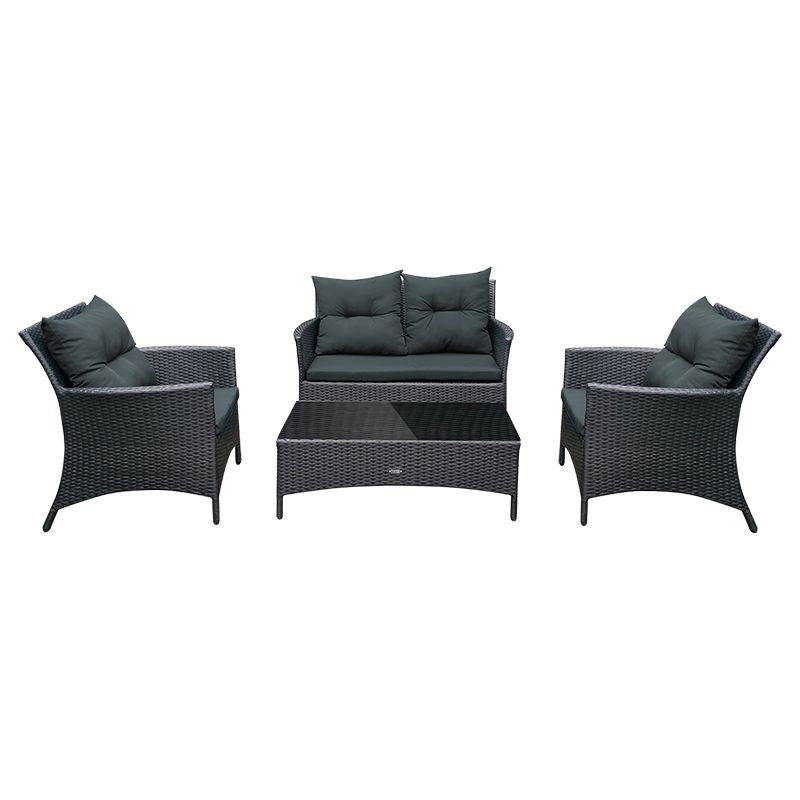 Set mobilier grădină LILY 2 din ratan negru pentru 4 persoane cu canapea, 2 fotolii și masă Teesa TSA9001