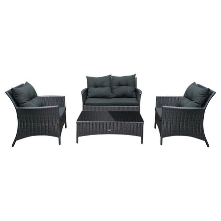 Set mobilier grădină LILY 2 din ratan negru pentru 4 persoane cu canapea, 2 fotolii și masă Teesa TSA9001