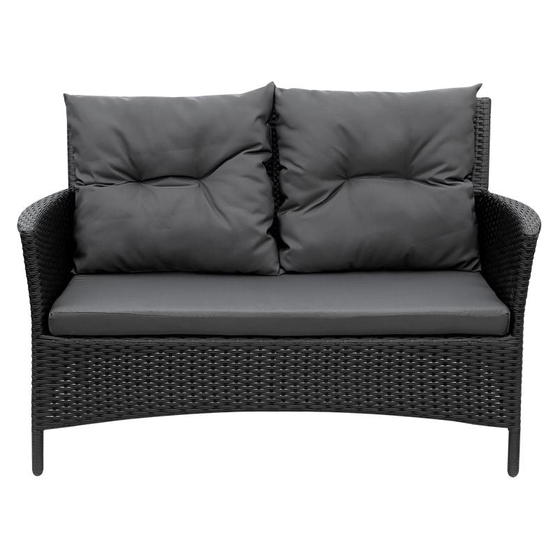 Set mobilier grădină LILY 2 din ratan negru pentru 4 persoane cu canapea, 2 fotolii și masă Teesa TSA9001