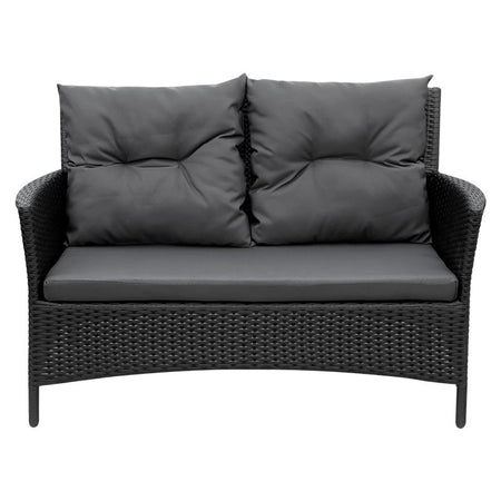 Set mobilier grădină LILY 2 din ratan negru pentru 4 persoane cu canapea, 2 fotolii și masă Teesa TSA9001