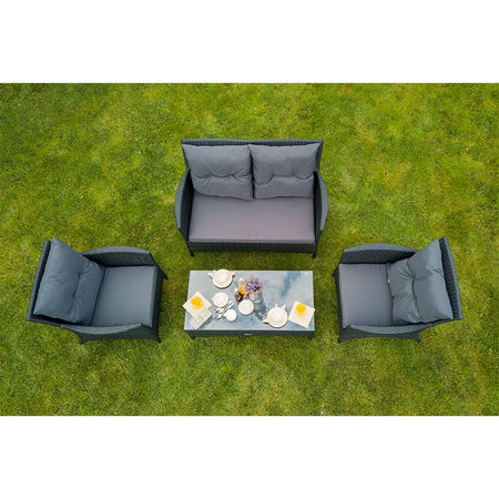 Set mobilier grădină LILY 2 din ratan negru pentru 4 persoane cu canapea, 2 fotolii și masă Teesa TSA9001