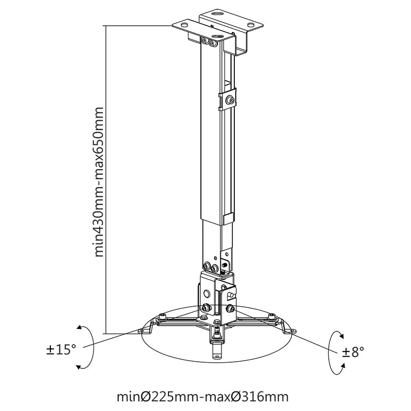Suport proiector de perete și tavan cu braț reglabil și sarcină maximă 20 kg Cabletech UCH0101-1
