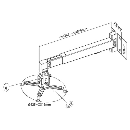 Suport de perete pentru retroproiector, distanță ajustabilă 430-650 mm, gri, UCH0148