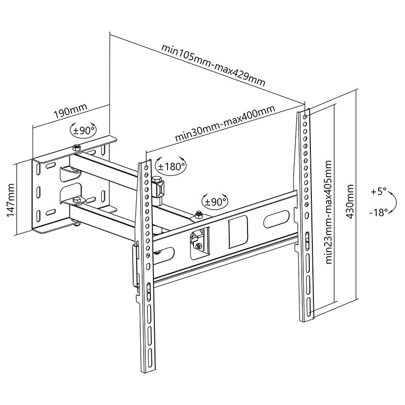 Suport universal TV reglabil 32-55 inch, perete, VESA 400x400, Cabletech UCH0197-1