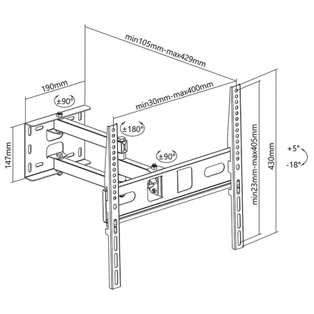 Suport universal TV reglabil 32-55 inch, perete, VESA 400x400, Cabletech UCH0197-1