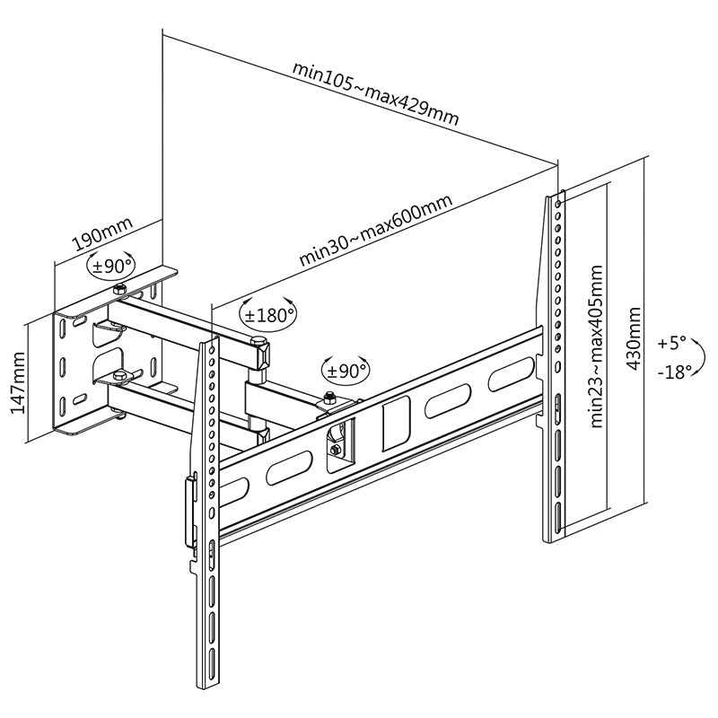 Suport TV de perete pentru 37-70 inch cu VESA până la 600×400 Cabletech UCH0199-1
