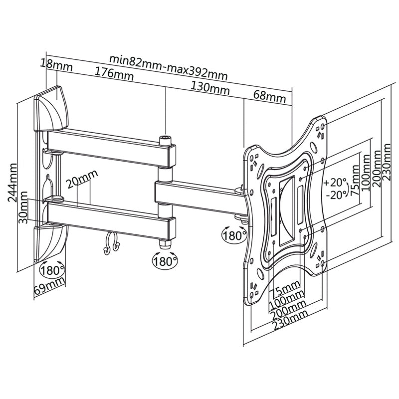Suport TV de perete 23-42 inch, negru, reglabil, Cabletech UCH0202