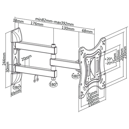 Suport TV de perete 23-42 inch, negru, reglabil, Cabletech UCH0202