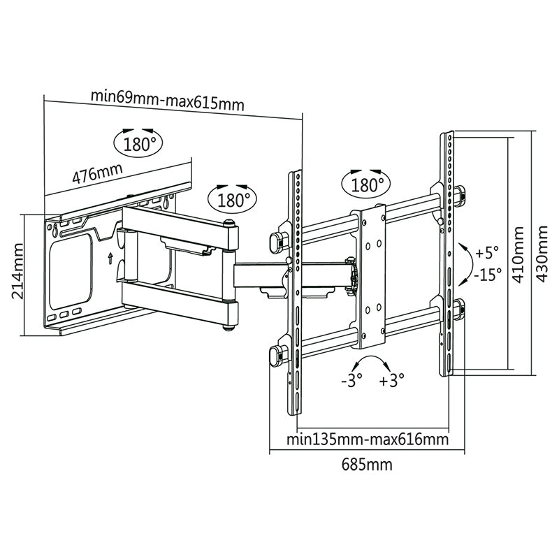 Suport TV de perete 37-70 inch, reglabil, Cabletech UCH0205