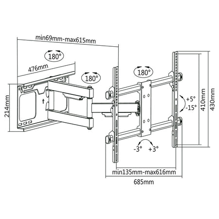 Suport TV de perete 37-70 inch, reglabil, Cabletech UCH0205