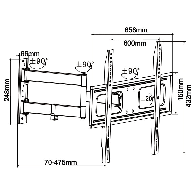 Suport TV de perete 40-65 inch, reglare inclinare, Cabletech UCH0210