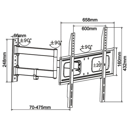 Suport TV de perete 40-65 inch, reglare inclinare, Cabletech UCH0210