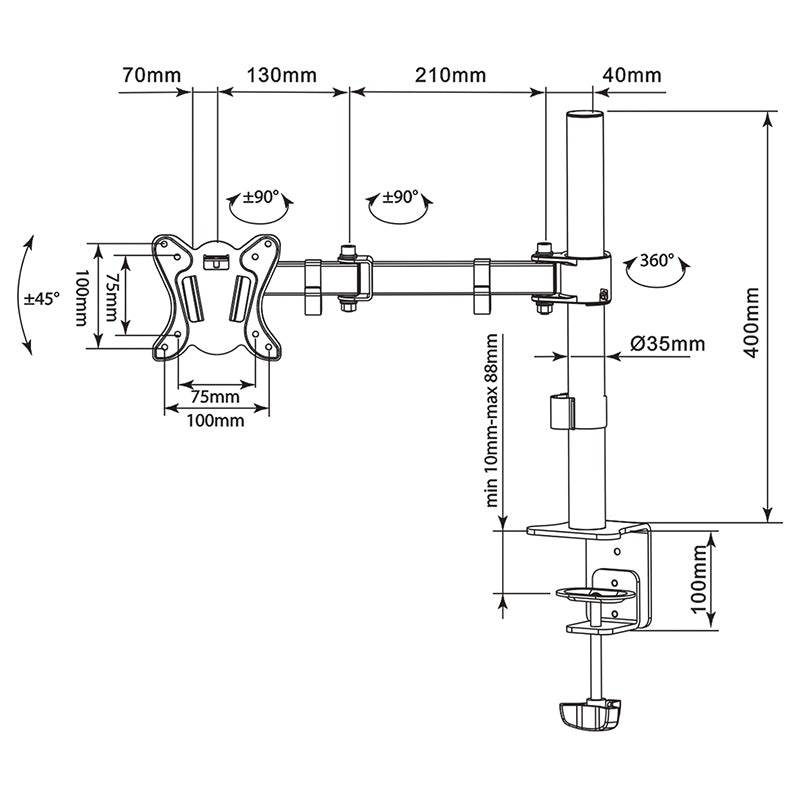 Suport de masă pentru monitor 13-27 inch cu VESA 75×75 și 100×100 Cabletech UCH0211