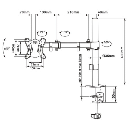 Suport de masă pentru monitor 13-27 inch cu VESA 75×75 și 100×100 Cabletech UCH0211