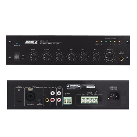 Mixer cu amplificare 100V 40W, protecție multiplă, BST UPA40