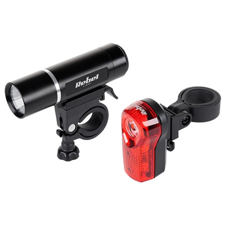 Set lumini față-spate pentru bicicletă cu far alb de 80 Lm și stop roșu Rebel URZ0015