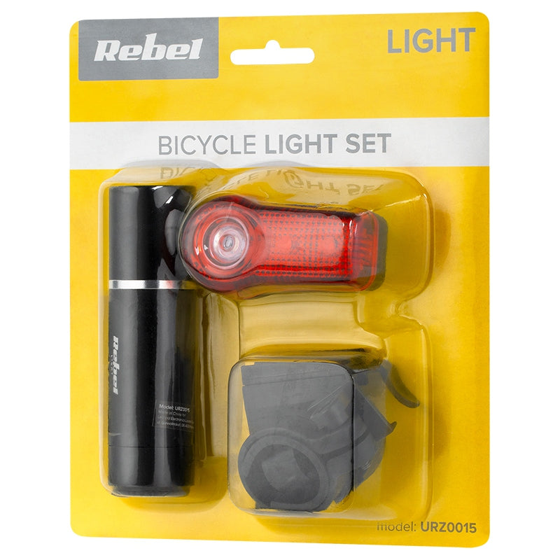 Set lumini față-spate pentru bicicletă cu far alb de 80 Lm și stop roșu Rebel URZ0015