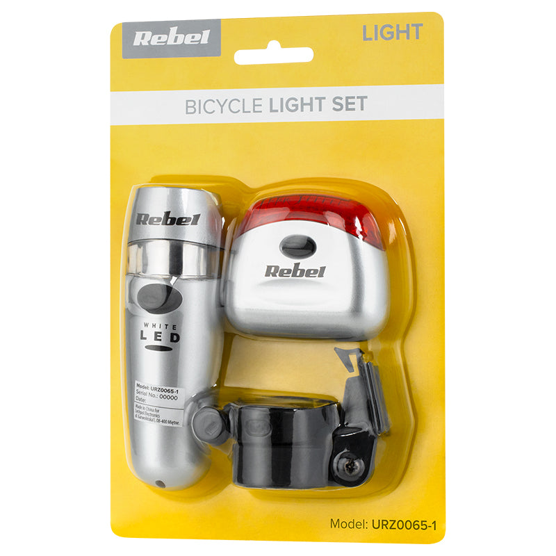 Set lumini față și spate pentru bicicletă cu 5 LED-uri și alimentare pe baterii AAA Rebel URZ0065-1