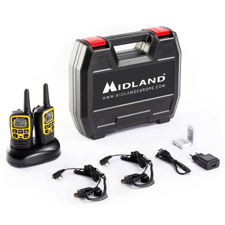 Set stații radio PMR Midland XT-50 cu 24 de canale și valiză de transport URZ0621