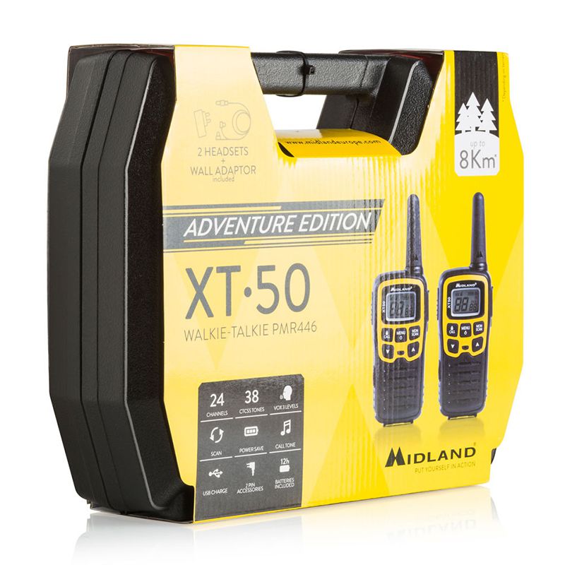 Set stații radio PMR Midland XT-50 cu 24 de canale și valiză de transport URZ0621