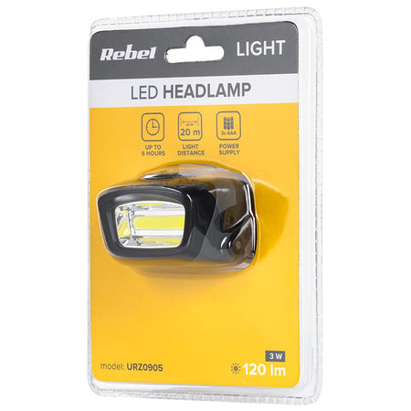 Lanternă frontală LED COB 3 W cu flux luminos de 120 lm Rebel URZ0905