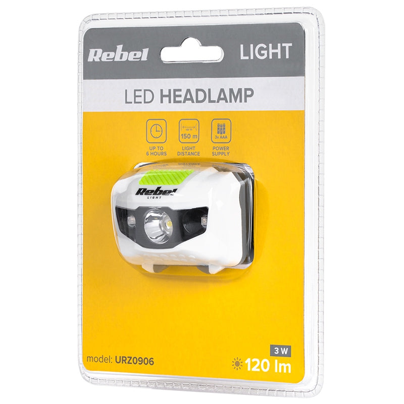 Lanternă frontală LED 3 W cu flux luminos de 120 lm și iluminare până la 150 m Rebel URZ0906