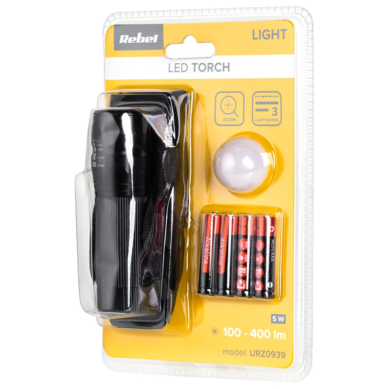 Lanternă LED 5 W cu funcție zoom și husă Rebel URZ0939
