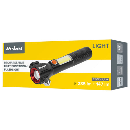 Lanternă multifuncțională cu acumulator LED + COB cu rază de iluminare de 200 m Rebel URZ0941-1