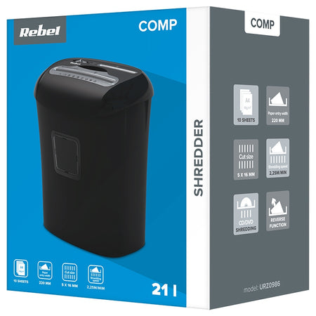 Distrugător documente Rebel URZ0986 cu micro-tăiere P-4 și coș de 21 l