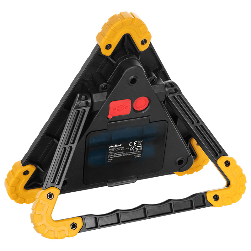 Triunghi de avertizare LED cu lumină albă și roșie cu protecție IP65 și funcție de baterie externă Rebel URZ0989