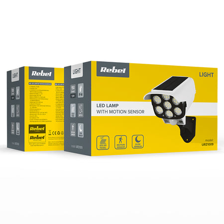 Lampă solară cu aspect de cameră falsă cu 77 LED-uri și senzor de mișcare Rebel URZ1009