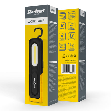 Lampă de lucru LED reîncărcabilă cu lanternă, 1 W + 5 W și protecție IP33 Rebel URZ1020
