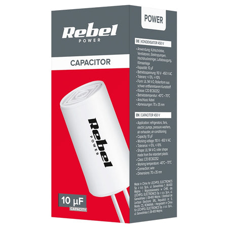Condensator pentru motor monofazat cu fire de 10 µF la 450 VAC Rebel URZ3130