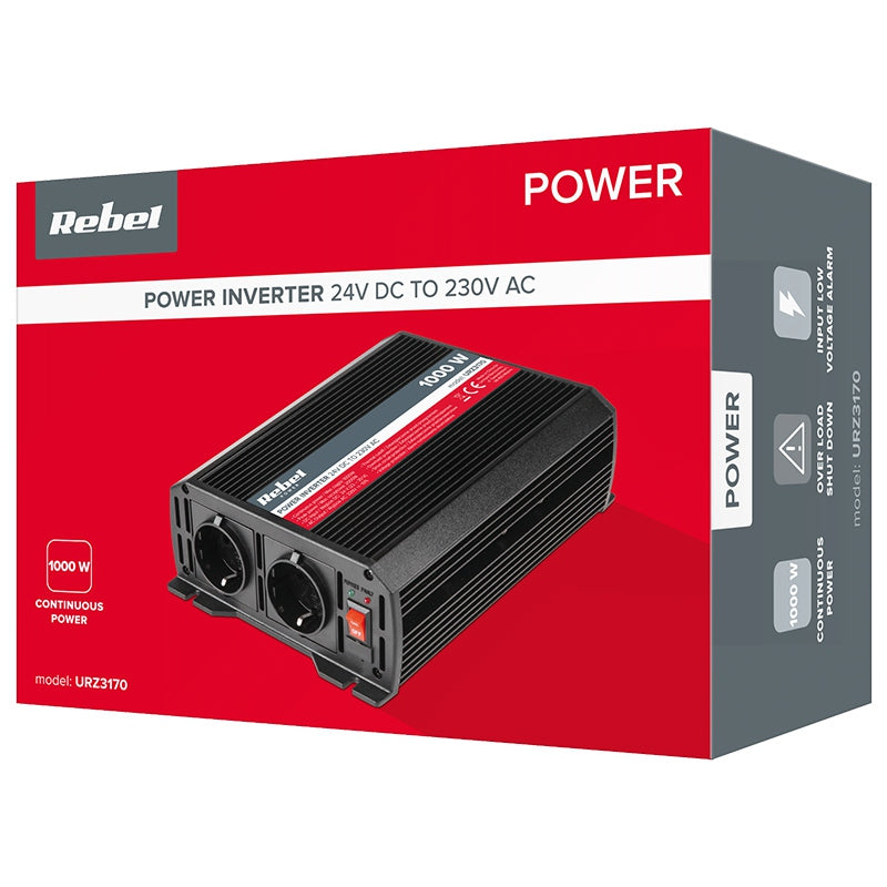 Invertor 24 V / 230 V 1000 W cu 2 ieșiri Rebel URZ3170