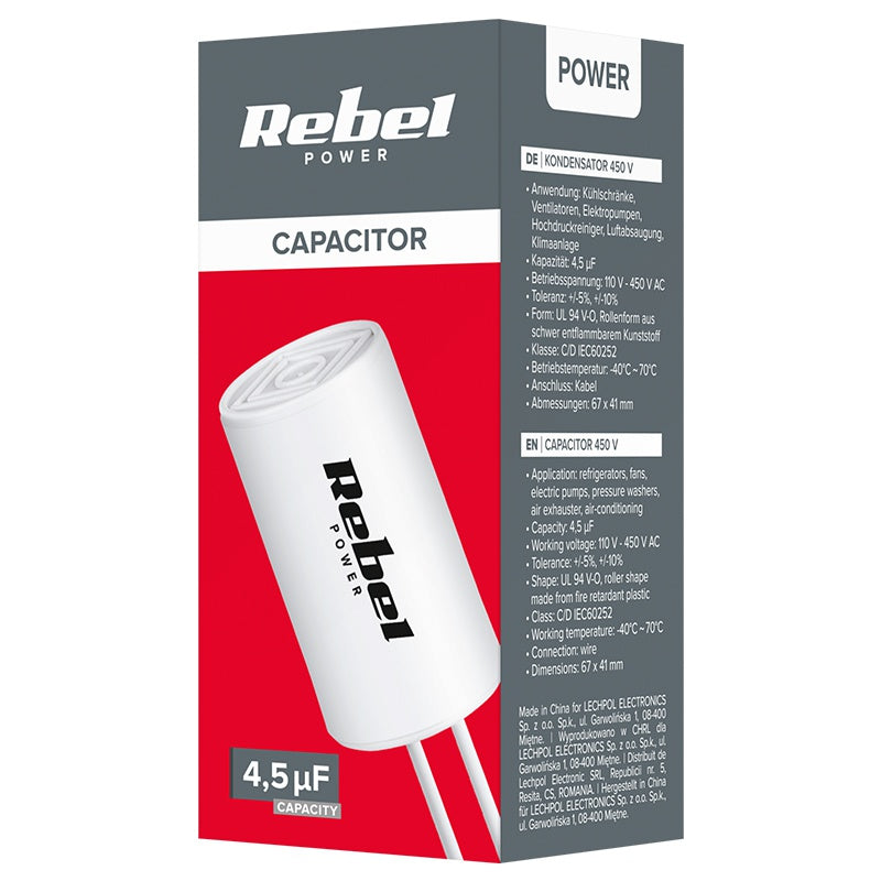 Condensator motor de 4,5 µF la 450 V AC Rebel URZ3208