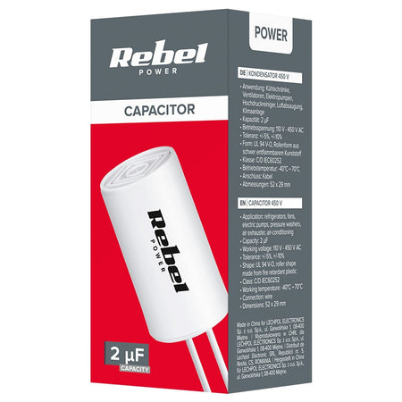 Condensator motor 2 µF 450 V cu fire Rebel URZ3212