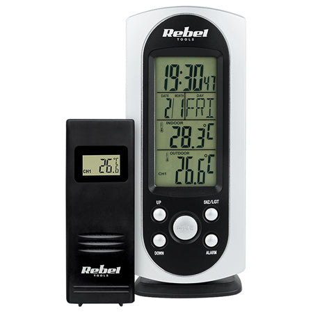Stație meteo cu senzor exterior, IP44, ecran iluminat Rebel URZ3255-1