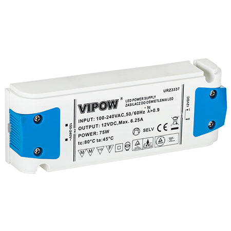 Alimentator LED de 75 W cu ieșire de 12 V DC și curent maxim de 6,25 A Vipow URZ3337
