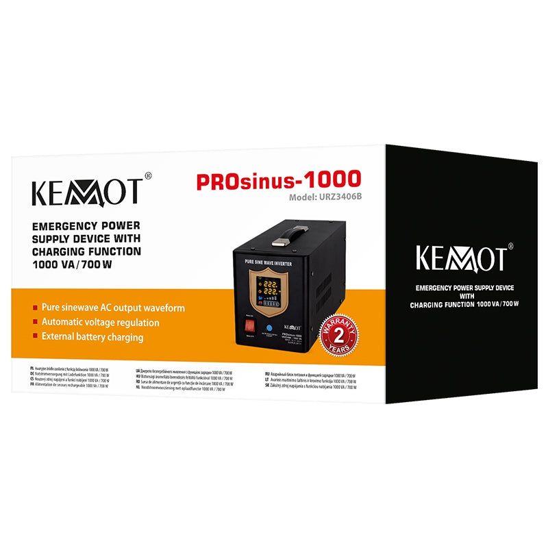 Sursă de alimentare neîntreruptibilă UPS cu undă sinusoidală pură PROsinus-700 de 1000 VA/700 W, 12 V Kemot URZ3406B