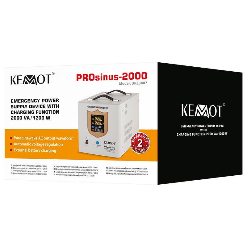 Sursă de alimentare neîntreruptibilă UPS cu undă sinusoidală pură 2000 VA/1200 W, 12 V Kemot URZ3407