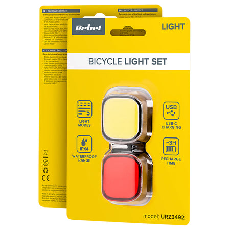 Set iluminat bicicletă față și spate cu LED și USB-C Rebel URZ3492-1