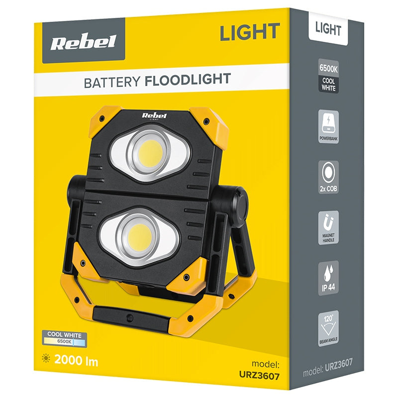 Reflector LED portabil cu acumulator 2 × 9,5 W COB cu flux luminos 2000 lm Rebel URZ3607