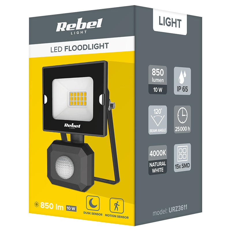 Reflector LED 10 W 4000 K cu senzor de mișcare Rebel URZ3611