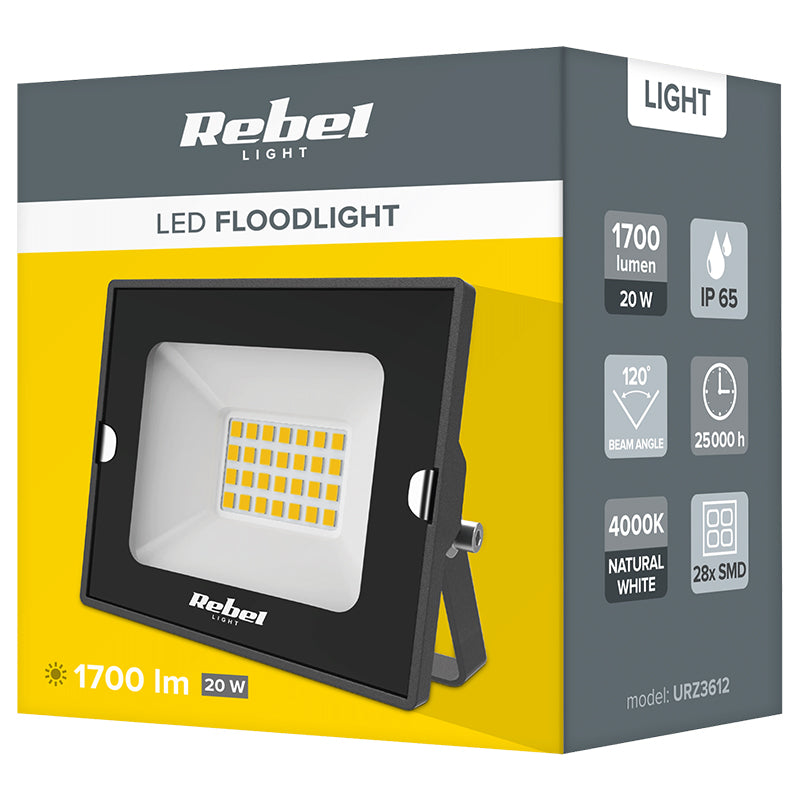 Reflector LED de 20 W cu lumină alb neutru 4000 K și protecție IP65 Rebel URZ3612