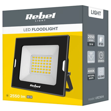 Reflector LED de 30 W cu lumină alb neutru 4000 K și protecție IP65 Rebel URZ3614