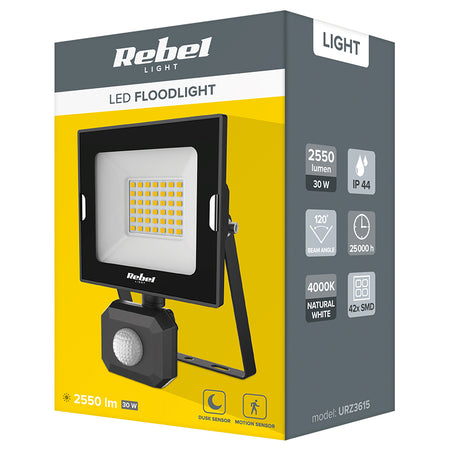 Reflector LED 30 W 4000 K cu senzor de mișcare Rebel URZ3615