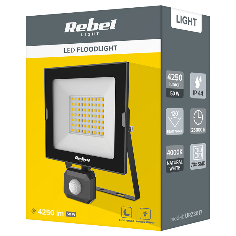 Reflector LED 50 W de 4000 K cu senzor de mișcare Rebel URZ3617