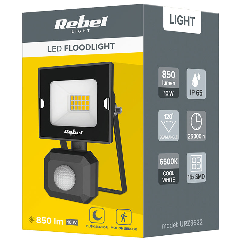Reflector LED cu senzor de mișcare 10 W cu lumină rece 6500 K Rebel URZ3622