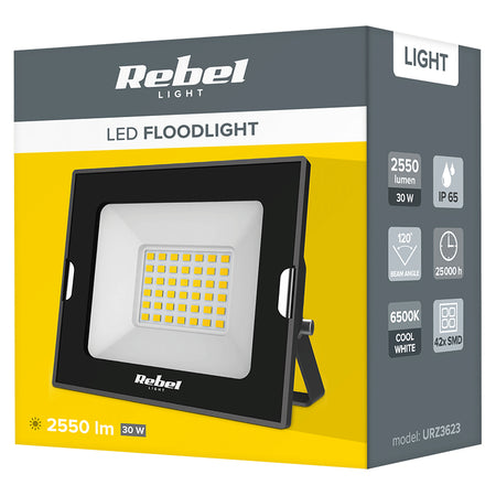 Reflector LED 30W cu lumină albă rece 6500K și protecție IP65 Rebel URZ3623